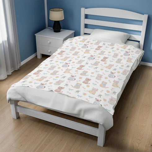 Cstdyfrv 50x60in Cute Cats Mouse Baby Blankets for Boys Girls Pastel Kittens Paws Bows Bells Infant Toddler Blankets