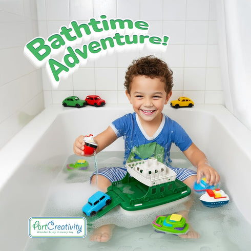 9 4 4 ArtCreativity Ferry Boat Bath Toy for Toddlers - Pcs - Baby Bathtub Floating Water Toy with Mini Cars, Squirter