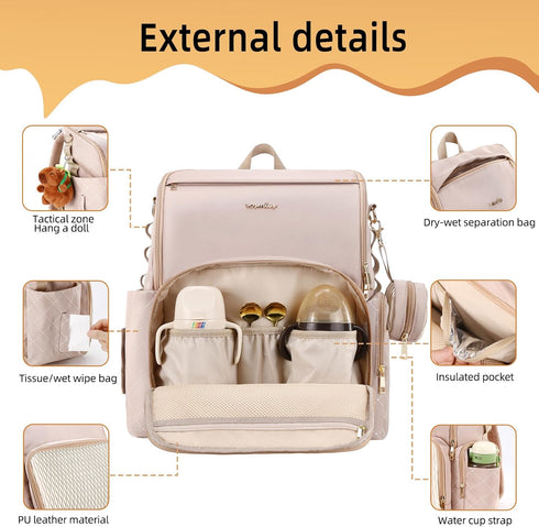 vosmles Backpack Backpack Stylish Baby Diaper Bag, Baby Bag with Changing Pad, Pacifier Case& Stroller Straps, Large