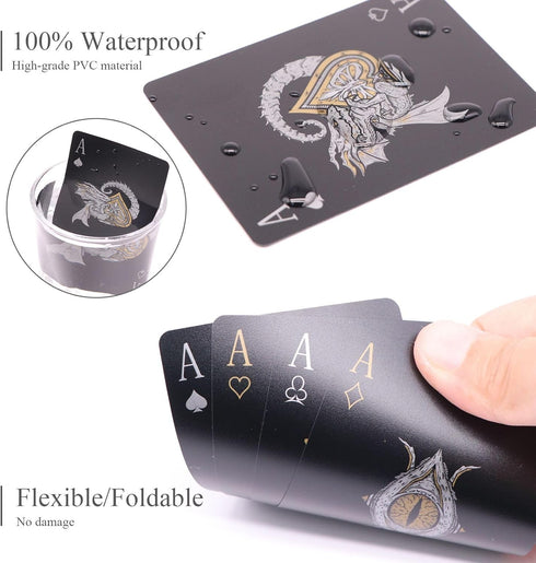 WJPC Easy Shuffling Plastic Waterproof Playing Cards, Cool Black Dragon Poker Cards for Game and Party