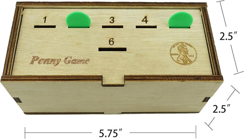 Penny Game Fun Board Game with Pennies, Coin Game Wood Box for 2-6 Players, Simple + Strategic Dice Games