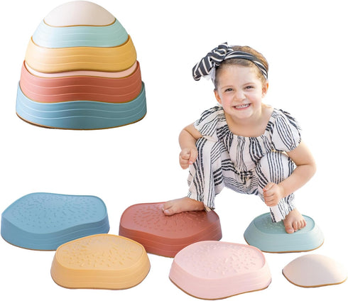 Balance Stepping Stones for Kids (6pcs) - Toddler Sensory Stepping Stones for Ages 1-3, Balance Play for Toddlers