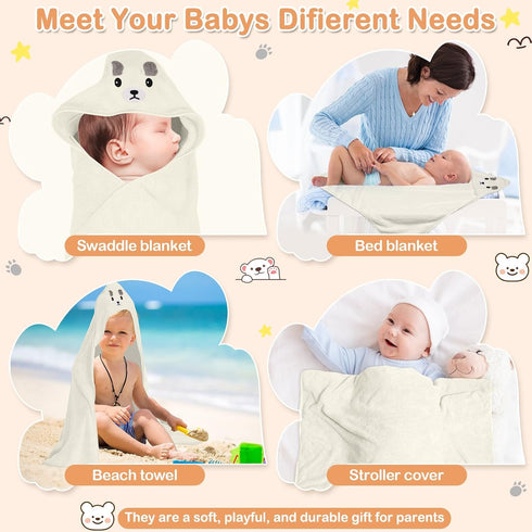 Sublaga 4 Set, 32x32 3 Set Pcs Baby Towels in Hooded Bath Towel and Pcs Baby Washcloths for Newborns, Toddlers