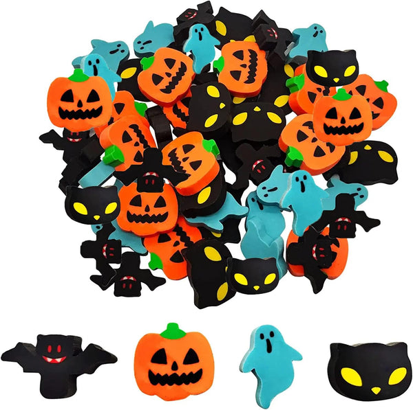 Halloween Mini Erasers for Kids, 48pcs Cute Pumpkin Ghost Bat Erasers for Trick or Treat Party Favors