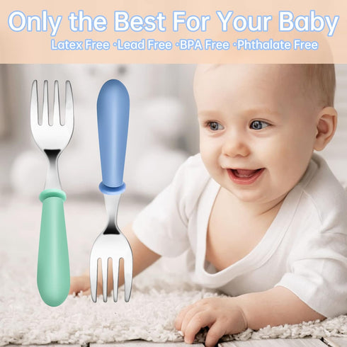 12PCS Toddler Forks, Stainless Steel Baby Utensils, Kids Silverware Set for Self Feeding, BPA Free, Mixcolor