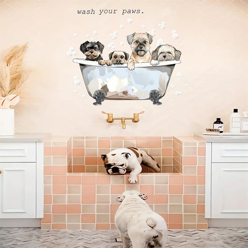 Cute Puppy Bubble Bath Wall Stickers, sacinora Dog Bathtub Pet Wall Decals Removable Vinyl Peel and Stick for Bathroom