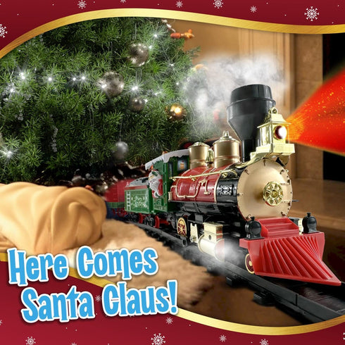 stargo Set 3+ Christmas Train for Under The Tree with Lights, Music, Sounds, and Steam Electric Train with On/Off