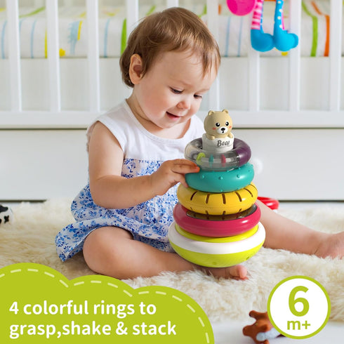 1-3, 6-12 1 Baby Ring Stacker Toy with Lights, Musical Stacking Toys for Toddlers Automatic Rotating Montessori Toys