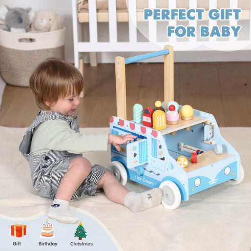 12M+, 1-3 labebe Baby Push Walker, Wooden Activity Walker for Boys Girls Push Walker Toy for Kids Learning to Walk