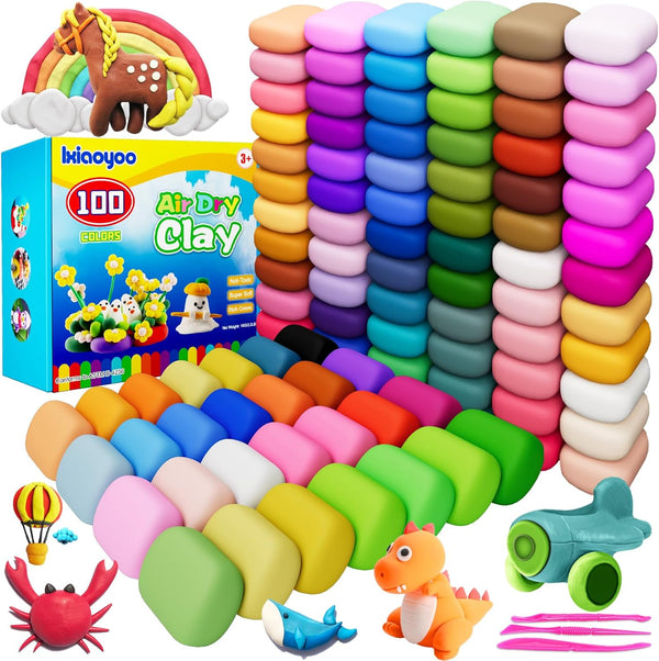 Ixiaoyoo Air Dry Clay, 100 Colors Modeling Clay for Kids, Safe &