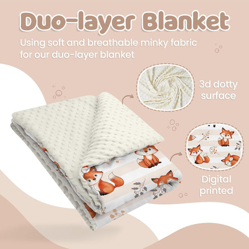 SANDJEST Fox Baby Blankets for Girl Boy - 30 x 40 Minky Blanket with Double Layer Dotted Backing for Infant Nursery Newborn Toddler by SANDJEST