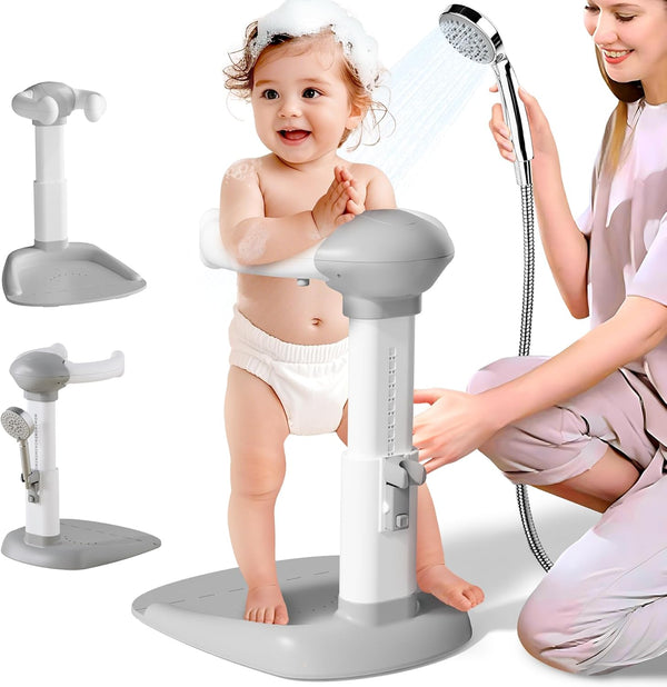 BALLA BALEIN Baby Shower Standing Support,Adjustable Toddler Bath Stand with Anti-Slip Baseboard,for Changing Clothes,Bathing