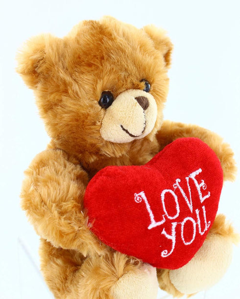 Plushland Mocha Heart Bear - 9 Inch Plush Toy for Kids & Adults, Embroidered Heart Pillow, Brown
