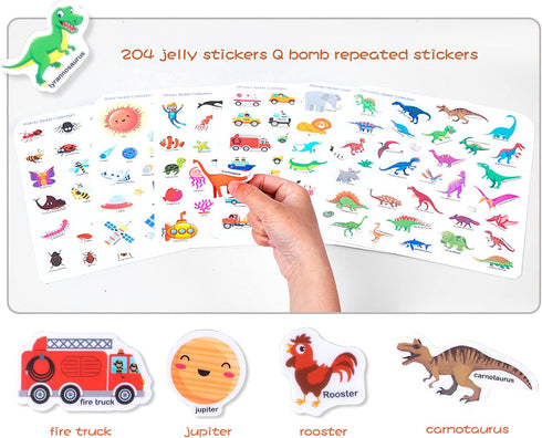 MIKNEKE 6 Pack 1-3 2-4 2 3 4 Jelly Reusable Sticker Books for Toddlers Years, Portable Travel Toys Sticker Activity
