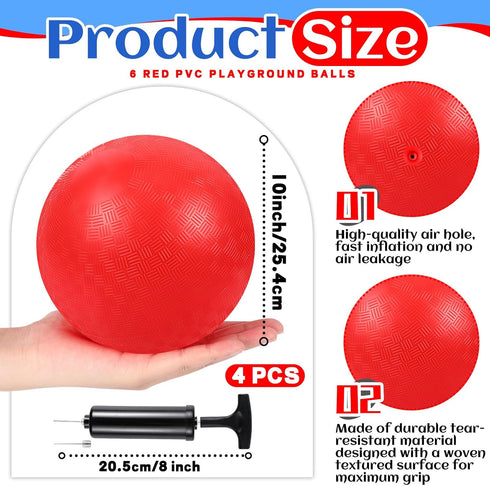 Hiboom 10 Pcs Kickball Set, 10 Inch Dodgeball Playground Balls with Bases, Needles, and Pump for Backyard Games