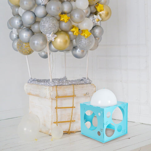 Auihiay 14 Holes Balloon Sizer Cube, Blue Measurement Tool for Balloon Arches and Decorations (1-10 Inch)