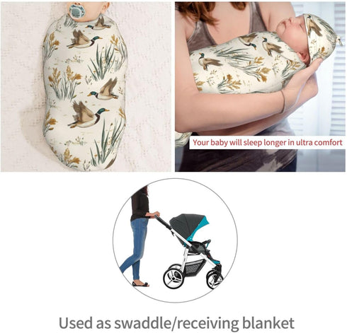 Sets Vintage Mallard Ducks Flying Newborn Swaddle Blankets Hat Soft Baby Receiving Blanket Swaddle Sack for Baby Shower