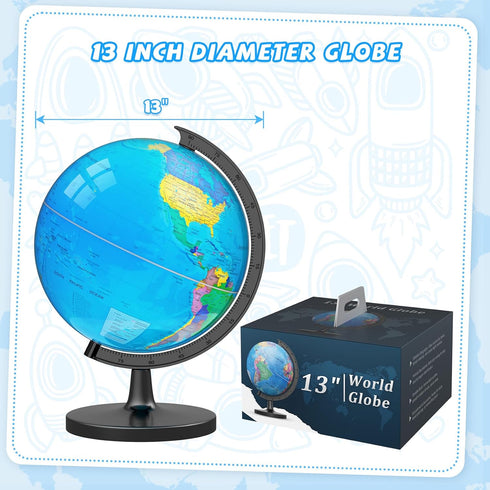 Voxelure 13" Globe for Children & Adults, Interactive World Globe for Kids with Stable Heavy Metal Base, HD Waterproof