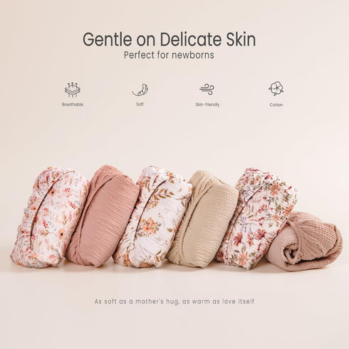 2-Pack: lulumoon Fitted Crib Sheets Soft Muslin Cotton for Standard Crib - Boho Floral Print for Baby Girls Nursery
