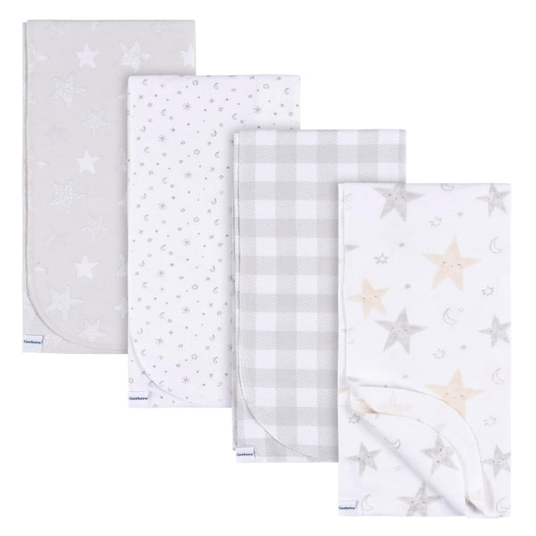 Gerber Unisex Baby 100% Cotton Flannel Receiving Blankets 30x30 Inches, Pack of 4, Celestial