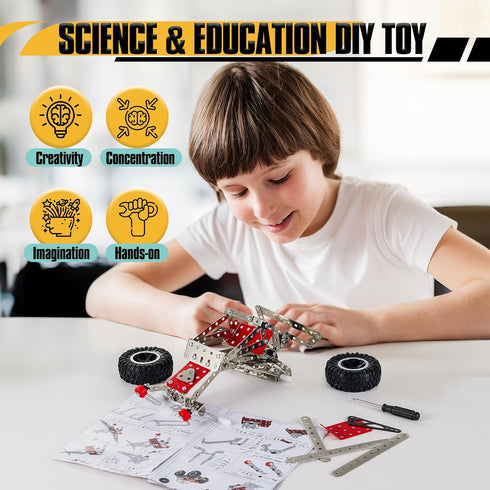 Volico 6-in-1 8-12 5-7, 6-8, 8-10 STEM Kit - Engineering Metal Truck, Airplane and Sports Car Excavator Toy for Boys