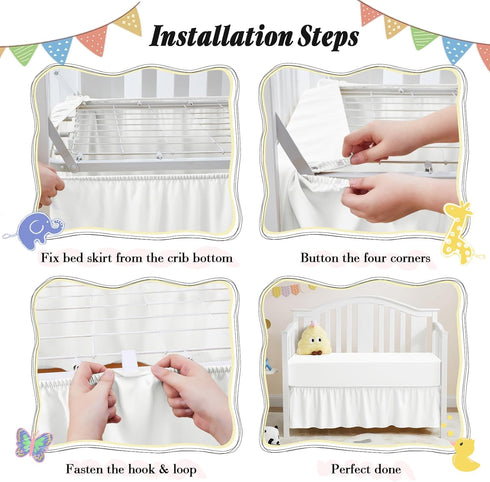 2 Pack Set, 28" 52" 14" Horbaunal Crib Skirt & Crib Bed Sheet White Crib Bed Skirt x with Drop Dust Ruffle, Soft
