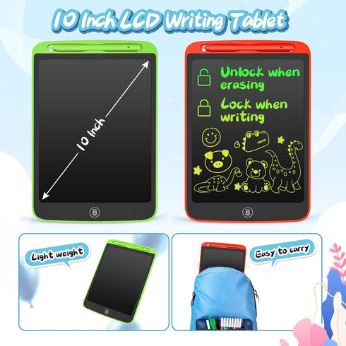 SOOOO LCD Writing Tablet for Kids, 2 Pack 10 Inch Colorful Doodle Board for Ages 3-7, Educational Sketch Pad
