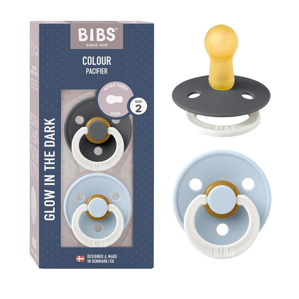 BIBS Colour Glow Soother 2-Pack, Glow in The Dark BPA Free Dummy