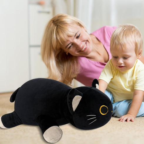 24" 4.2lbs Wepop Black Cat Plush Weighted Stuffed Animals, Weighted Black Cat Pillow Giant Cat Stuffed Animal Cuddle