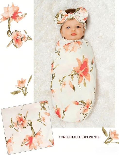 Sets, insular Swaddle Blankets Beanie Hat Headband Newborn Baby Girl Swaddle Sack, Receiving Blankets Infant Baby