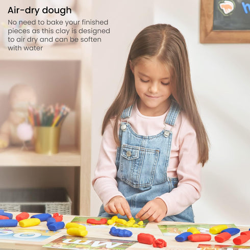 Arteza Kids Play Dough, Alphabet Learning Kit, 30 Pieces Air Dry Clay, 0.8 oz, Red, Yellow, Blue, 26 Alphabet Cards