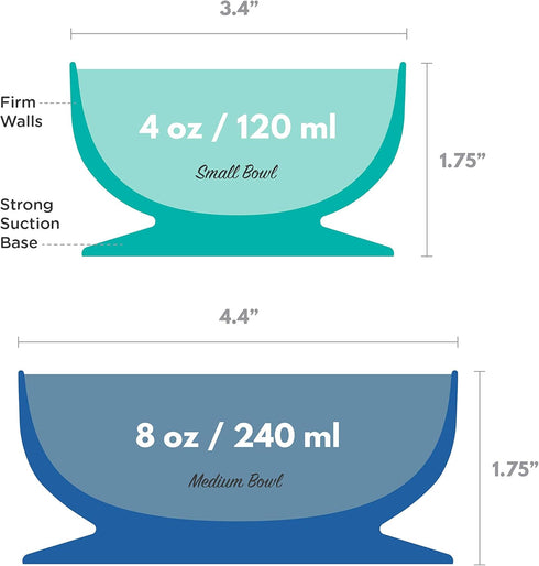 ChooMee Silicone Suction Bowls | Extra Strong Suction Firm Bowl | Ideal for Infant Toddler Baby Led Feeding 2 CT