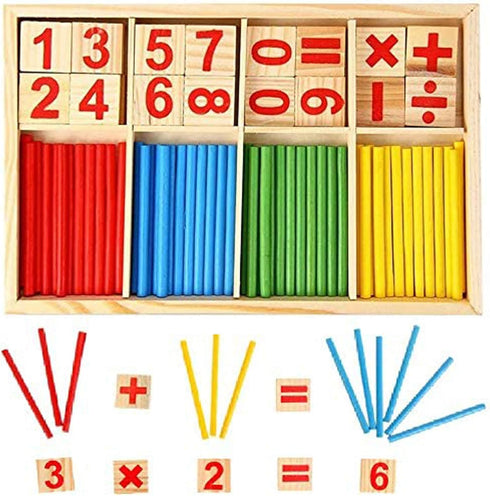 Counting Number Blocks and Sticks, Montessori Toys for Kids Learning, Educational Wooden Rods with Storage Tray