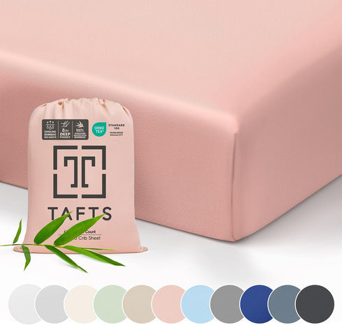 Tafts Crib Sheets, 100% Viscose Bamboo Fitted, 8 Inch Deep Pocket, Standard Crib & Toddler Mattress, Cooling Soft (28 x