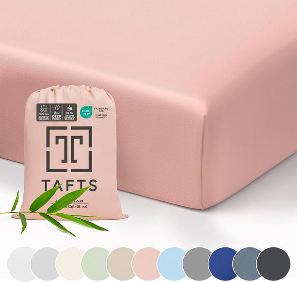 Tafts Crib Sheets, 100% Viscose Bamboo Fitted, 8 Inch Deep Pocket, Standard Crib & Toddler Mattress, Cooling Soft (28 x