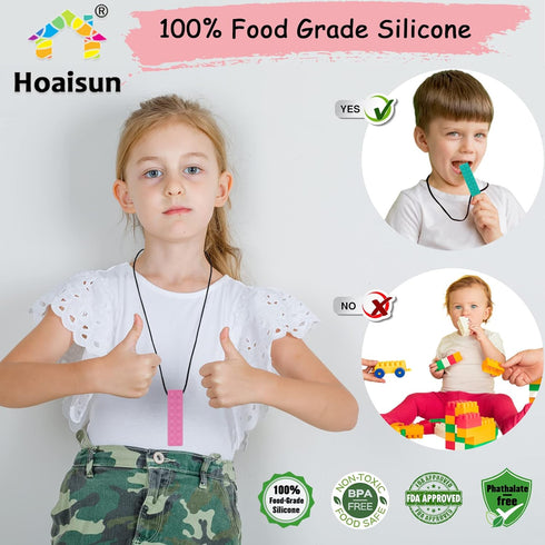 Chewy Necklaces for Sensory Kids, Building Block Chew Necklace Bundle for Boys and Girls with Chewing, Teething, Biting, ADHD, Autism, Silicone Oral Motor Chewy Teether Fidget Toys for Adults 5 Pack