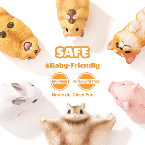 6PCS Animal Toys for Toddlers, Sensory Toys Cute Farm Animal Figures Pocket Pets Toys for Kids Includes Dog, Rabbit