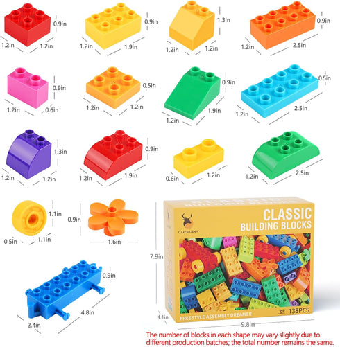 Cutedeer 138 Piece Building Blocks for Kids - Classic Big Bricks Set Compatible with All Major Brands, STEM Toys with