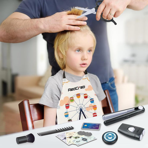 Set 3+ RedCrab Shaving Kit for Boys, Kids Hair Salon Stylist, Boys Grooming Salon Pretend Play, Barber Shop Accessories
