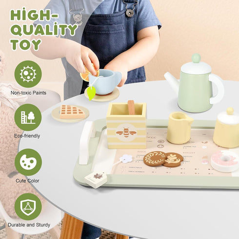 Set Set 1 2 3 4 5 Wooden Tea Party for Little Girls, Play Tea for Kids Toddlers, Pretend Play Kitchen Toy Gift