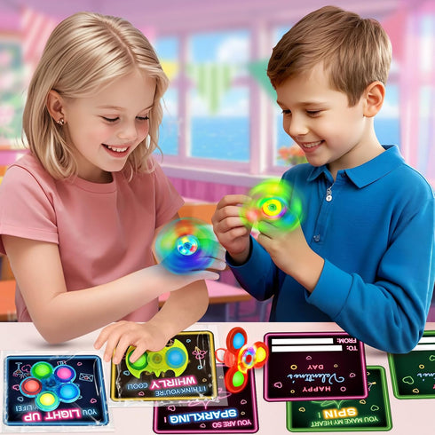 24 Pack Shemira Valentines Day Cards for Kids School Classroom Exchange, Valentines Cards with Light Up Fidget Spinners