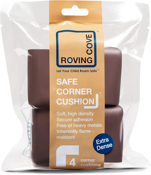 Roving Cove HeftyFit Corner Protector for Baby, 4 Large Corners, Heavy-Duty Soft Rubber Foam, Coffee Brown