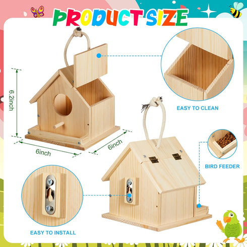 Liliful Wooden DIY Birdhouse Kit for Adults, Unfinished Wooden Bird Houses with Paints for Craft Activity