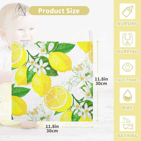 Nander 3Pack Baby Muslin Washcloths,Yellow Lemons Soft Face Cloths for Newborn, Absorbent Bath Wash Cloths, Wipes, Burp