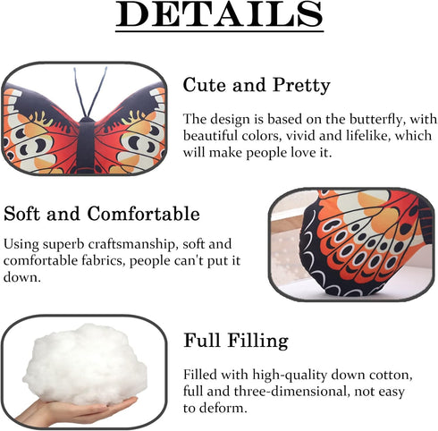 Butterfly Stuffed Animal Plush - Kawaii Butterfly Pillow Toy (16"×12", Colorful)