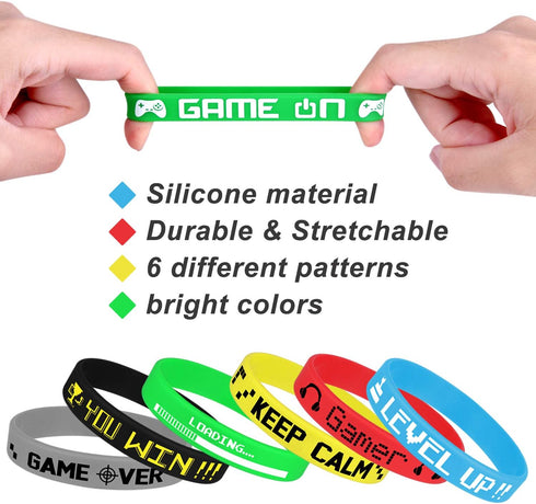 TUPARKA 18 Pcs Video Game Wristbands, Rubber Bracelet Party Supplies for Birthday Baby Shower Favors, 6 Styles