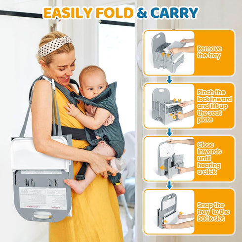 6-36 33 lbs Orzbow Portable High Chair with Tray, Foldable Booster Seat for Travel Toddlers Months, Baby Chair