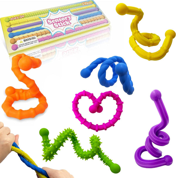 Tendry Fidget Sensory Sticks Toys for Kids Adults, 6PCS Silicone Textured Sensory