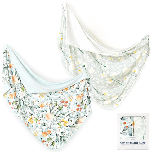 GRSSDER Baby Blankets Super Soft Stretchy Jersey Knit Swaddle Blanket 2 Pack