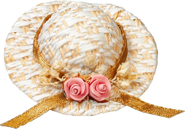 Melody Jane Dolls Houses Dollhouse Straw Hat Pink Flower Miniature Garden Bedroom Hall Accessory 1:12